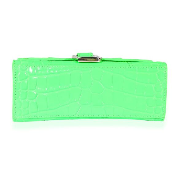 Balenciaga Fluo Green Shiny Calfskin Crocodile Embossed XS Hourglass Top Handle - Picture 5 of 6
